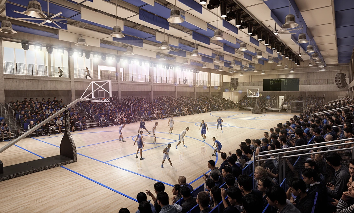 Basketball arena with spectators