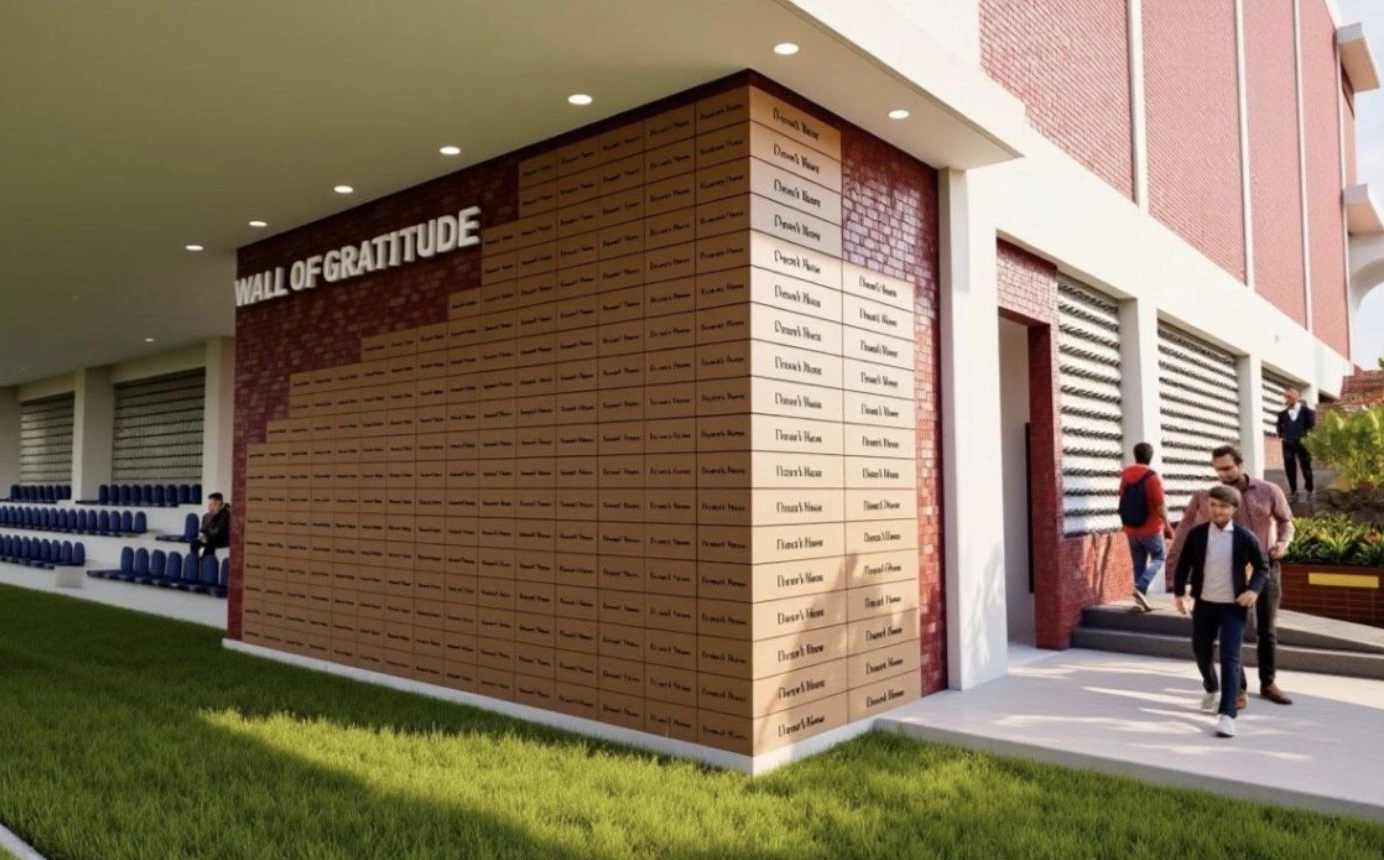 Brick wall with Wall of Gratitude text